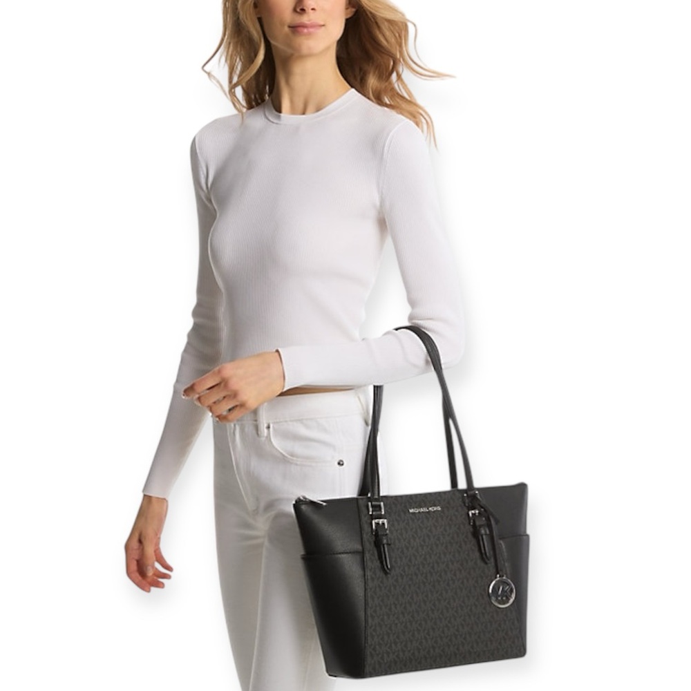 Michael Kors Charlotte Large Logo and Leather Top-Zip Tote Bag NWT 🎄